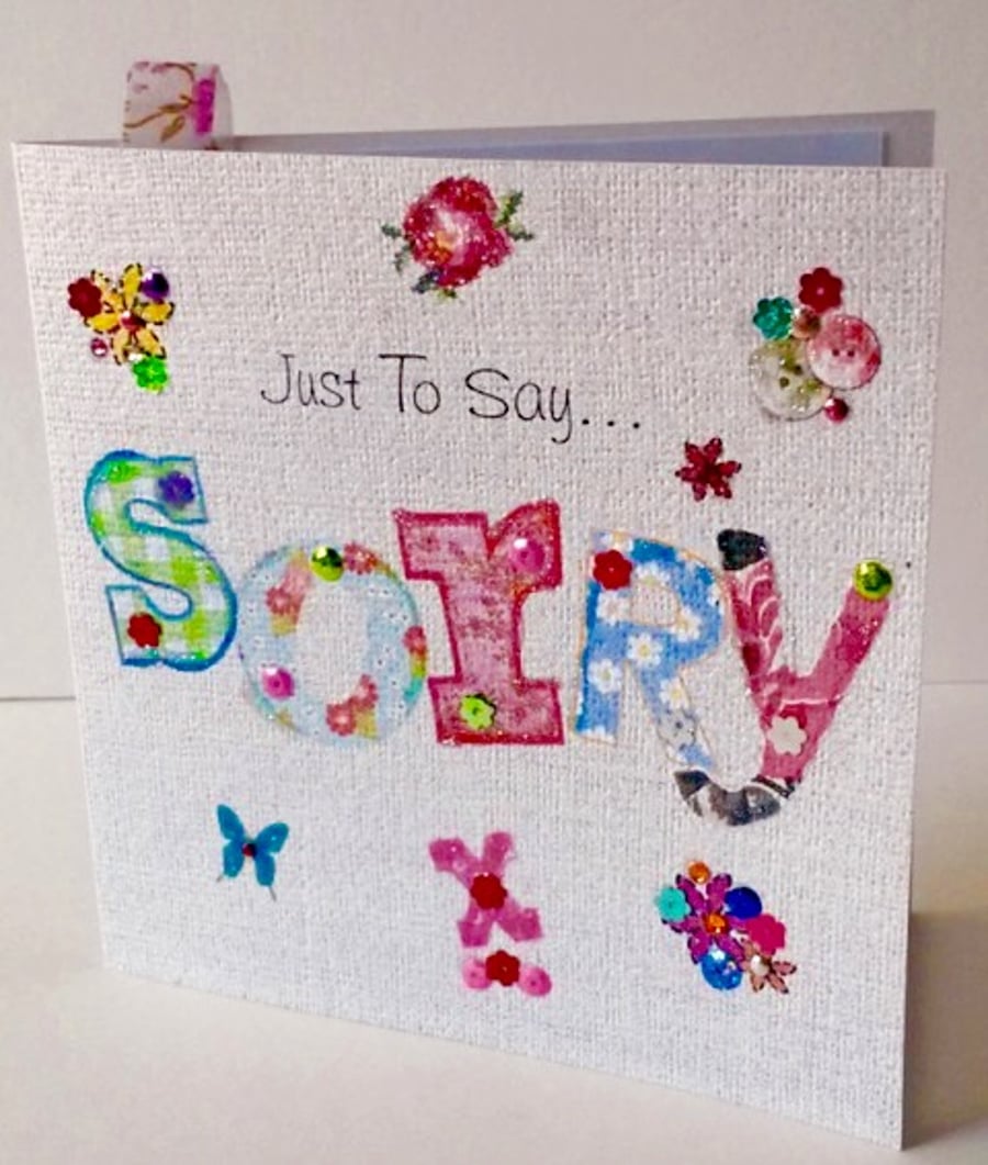 Greeting Card,Sorry Printed Applique Design,Can Be Personalised,Handmade Card