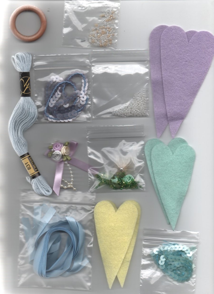 ChrissieCraft creative pastel FELT embellished  FOLKART HEARTS kit