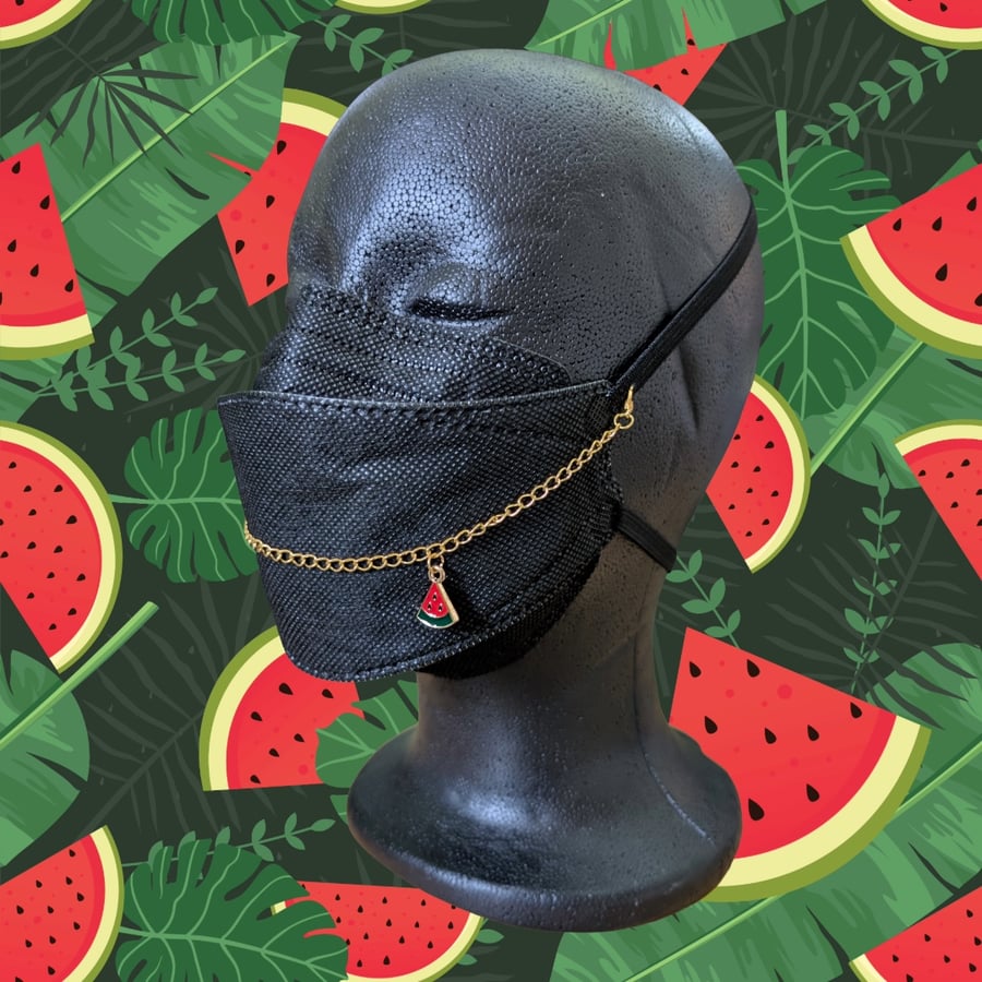 Gold mask chain with watermelon charm