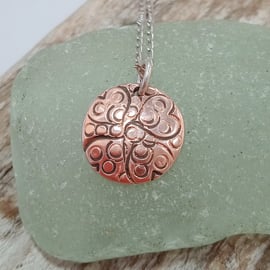 Copper Disc Hand Stamped Small Pendant Necklace (NKCUPDDC2) - UK Free Post