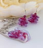 Pink Lampwork Glass Drop Earrings and Pendant Necklace Set - Image 1