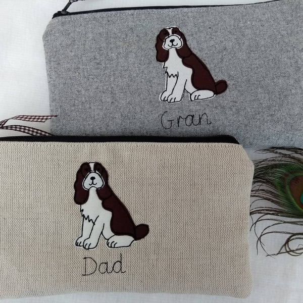 Spaniel Makeup Bag with Personalised Design - Choice of Colour & Text - Cocker