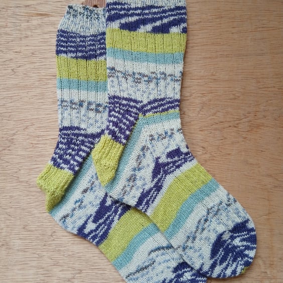 Socks, hand knitted, LARGE adult size 9-11