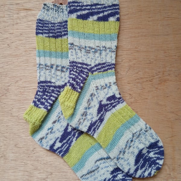 Socks, hand knitted, LARGE adult size 9-11