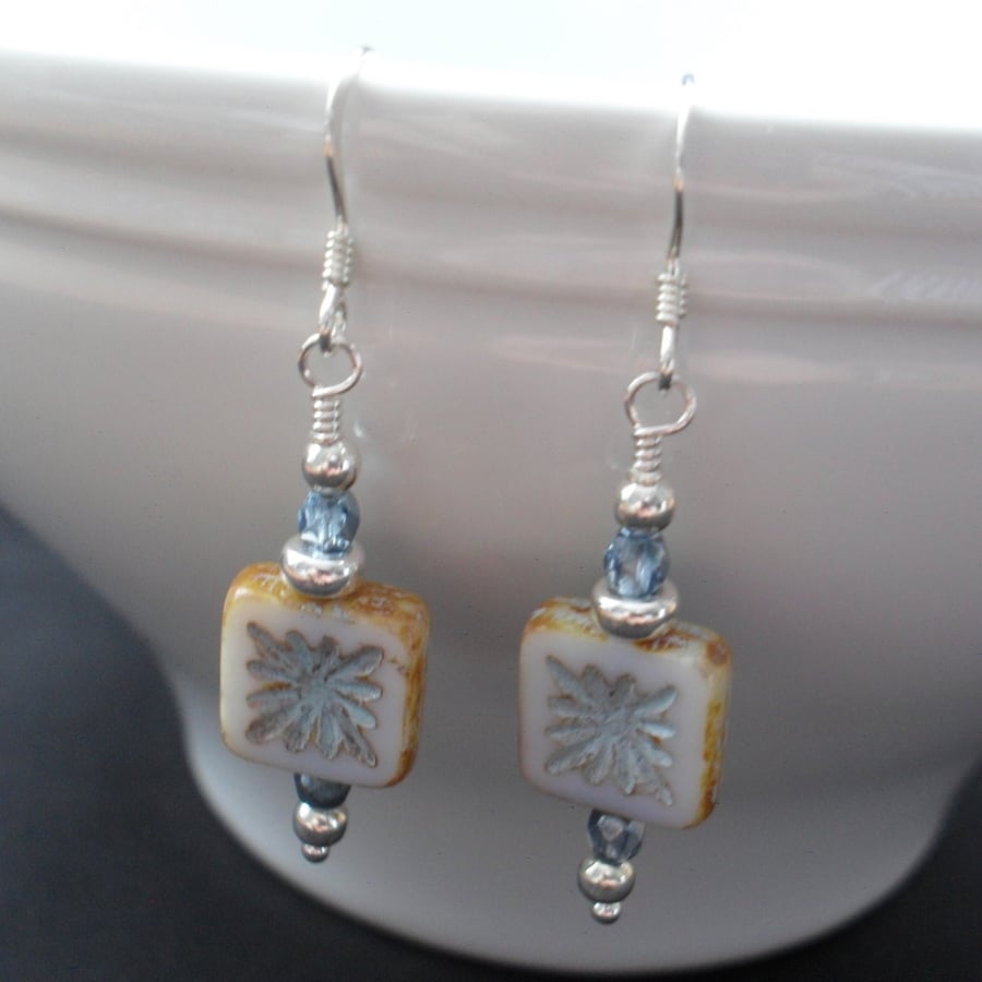 Czech Glass Dangle Sterling Silver Earrings