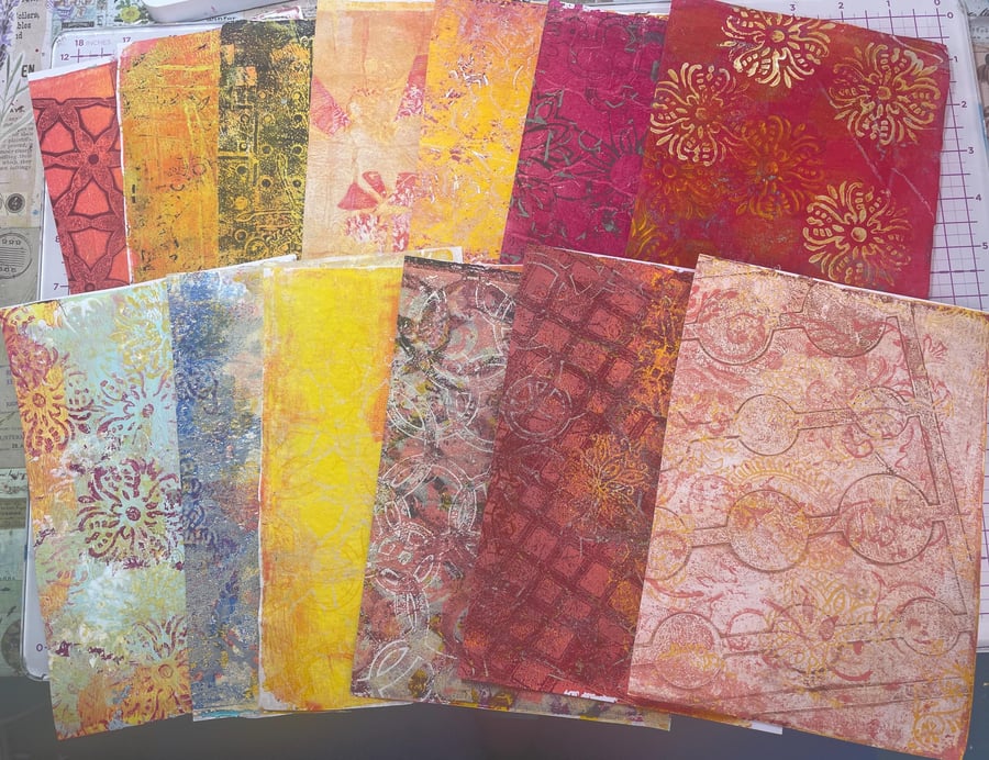 Gelli prints A5 -warm tones.