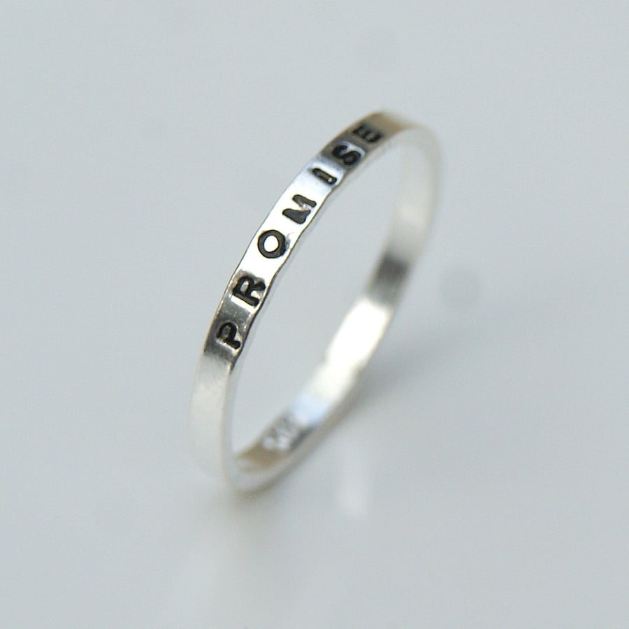 Personalised Jewellery, 2mm Hand Stamped Band, Silver stacking ring