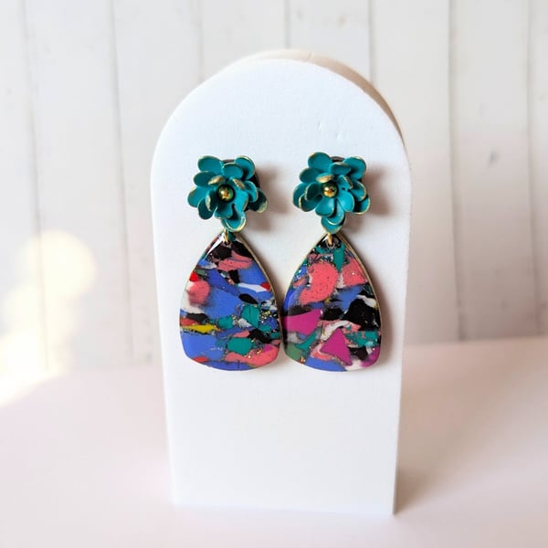 Marbled scrap clay drop earrings.