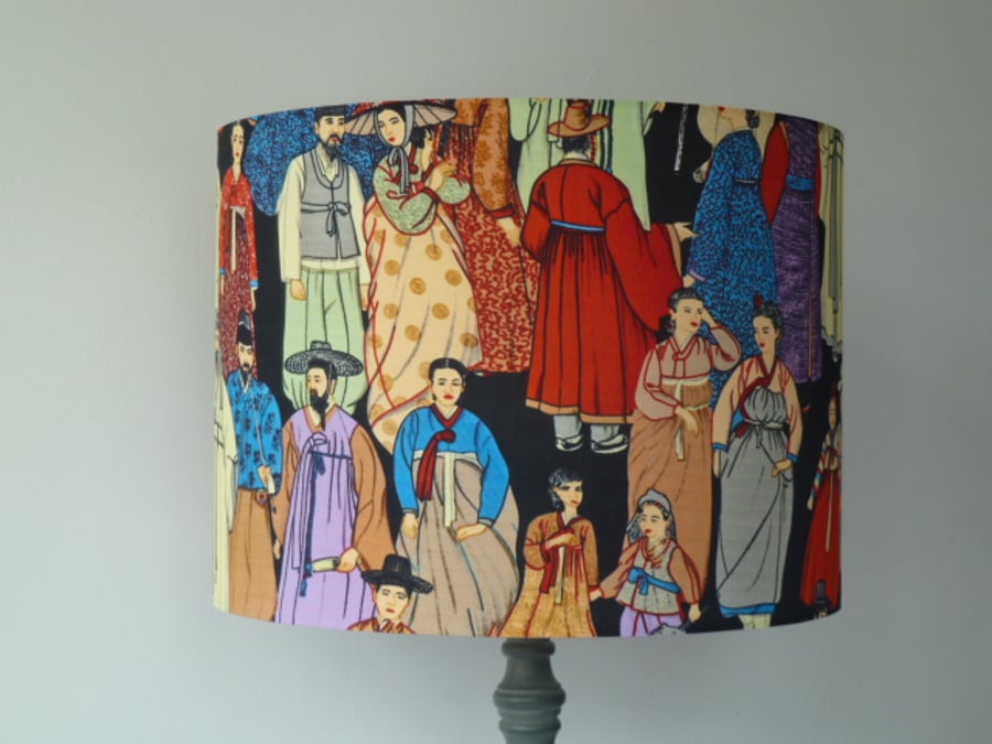 'Hanbok'  Drum Lampshade for Standard Lamp  40cm x 30cm  Korean Figures 