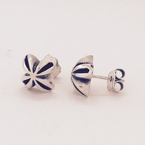 Silver and oxidised  flower shaped stud earrings