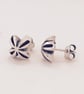 Silver and oxidised  flower shaped stud earrings - Image 1