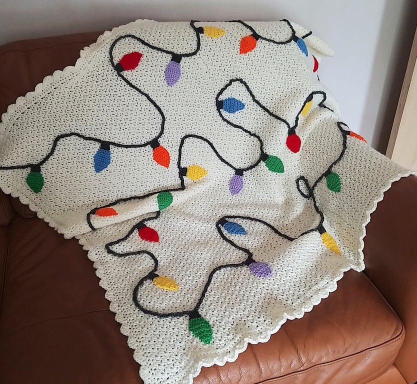  Crochet Blanket 'Christmas Lights' Blanket Throw 
