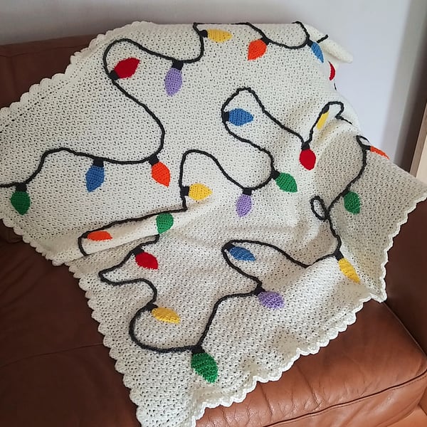  Crochet Blanket 'Christmas Lights' Blanket Throw 