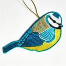 Blue Tit Embroidered Hanging Decoration 