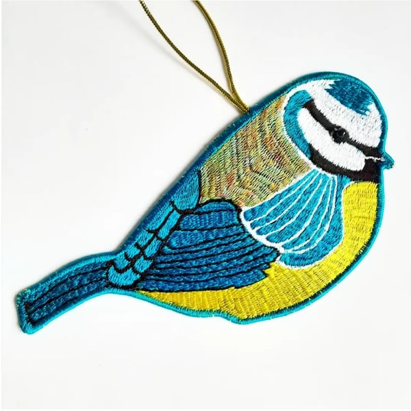 Blue Tit Embroidered Hanging Decoration 