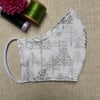 Reusable Silver Christmas Trees on White Cotton Fabric Face Mask Adult Child 