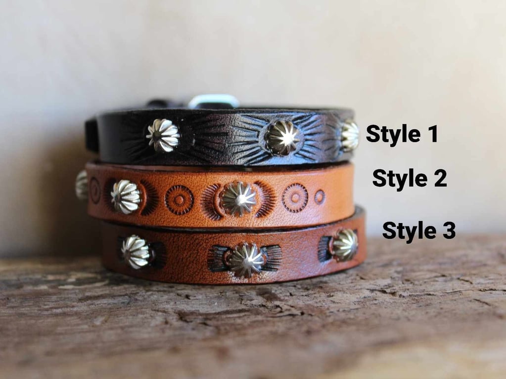 Custom Leather Bracelet with Spike Button Rivets and Stamped Details, Leather Br