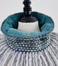 Reversible Blue and Green Merino Wool Cowl with Blue Cord Reverse. - Image 5