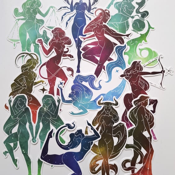 Zodiac women large celestial die cuts, large astrology ephemera card toppers