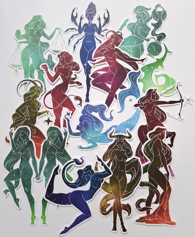 Zodiac women large celestial die cuts, large astrology ephemera card toppers