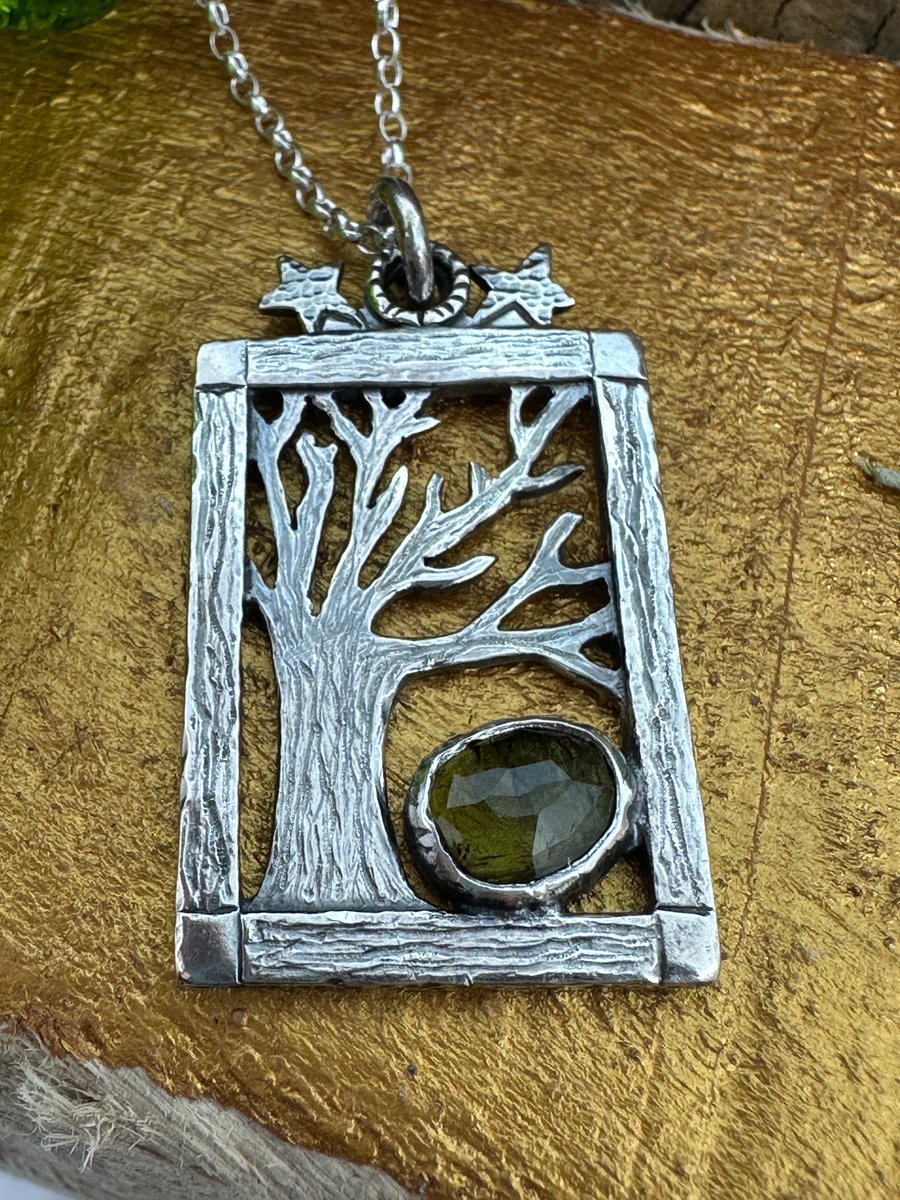 Tree Pendant with Green Tourmaline