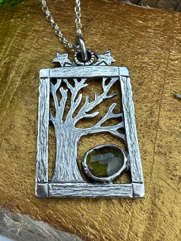 Tree Pendant with Green Tourmaline
