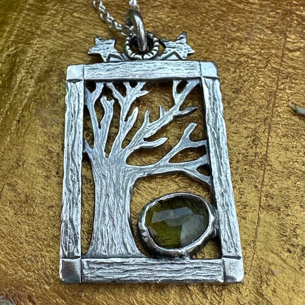 Tree Pendant with Green Tourmaline