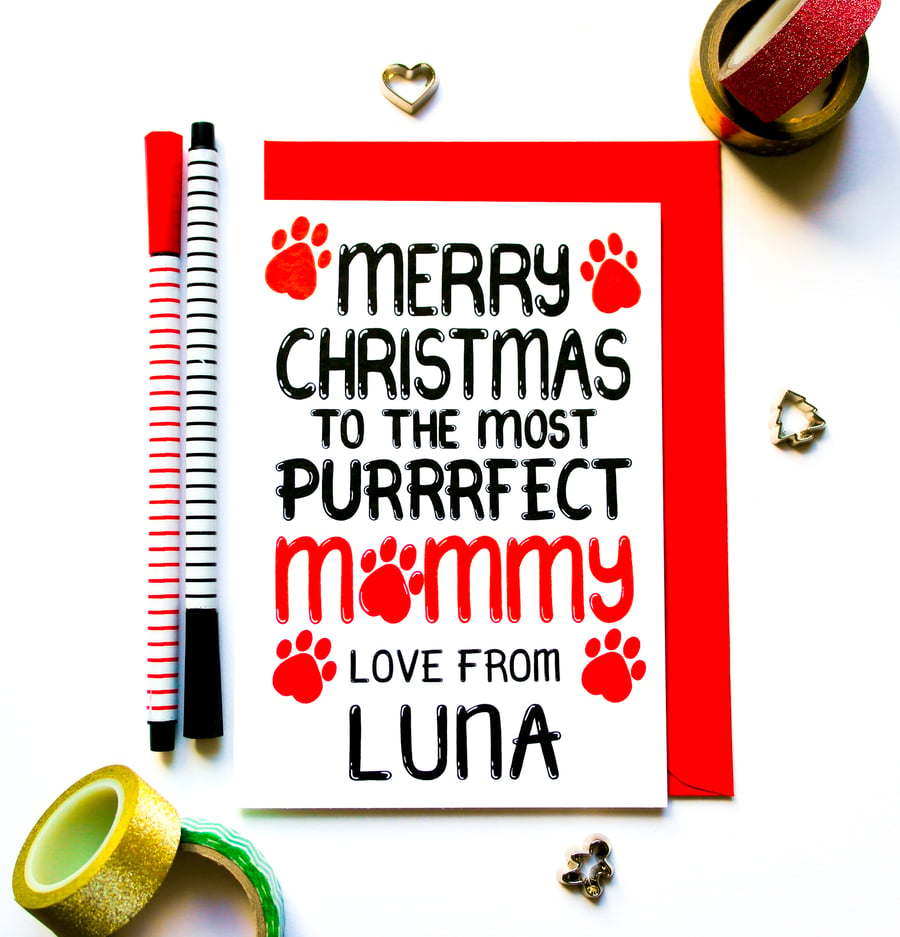 Christmas card Purrrfect Mummy Personalised Card for Cat Mum Love from Fur Baby