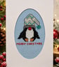 Handmade Cross Stitch Penguin Christmas Card – Merry Christmas - Image 1