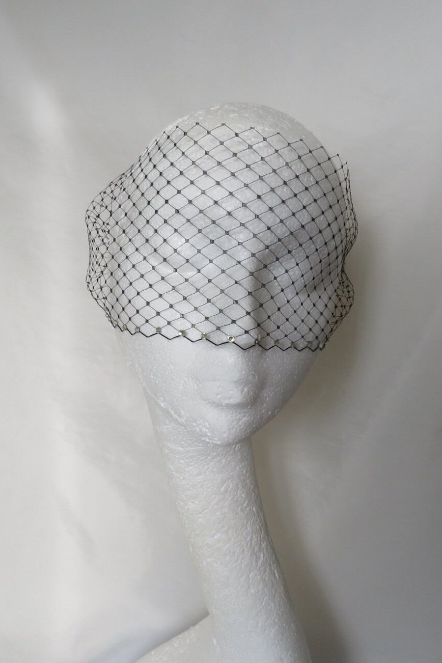 Black Narrow Rhinestone Crystal Classic Soft Bandeau Eye Veil Elegant Goth