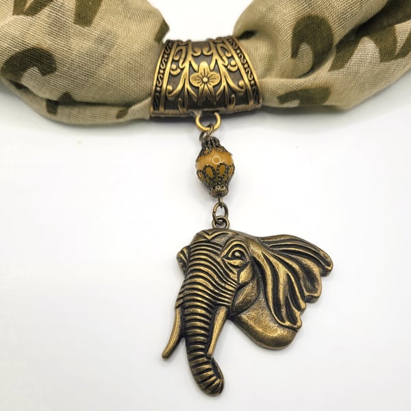 Elephant Scarf Ring Pendant, Antique Bronze, choice of Gemstone Beading