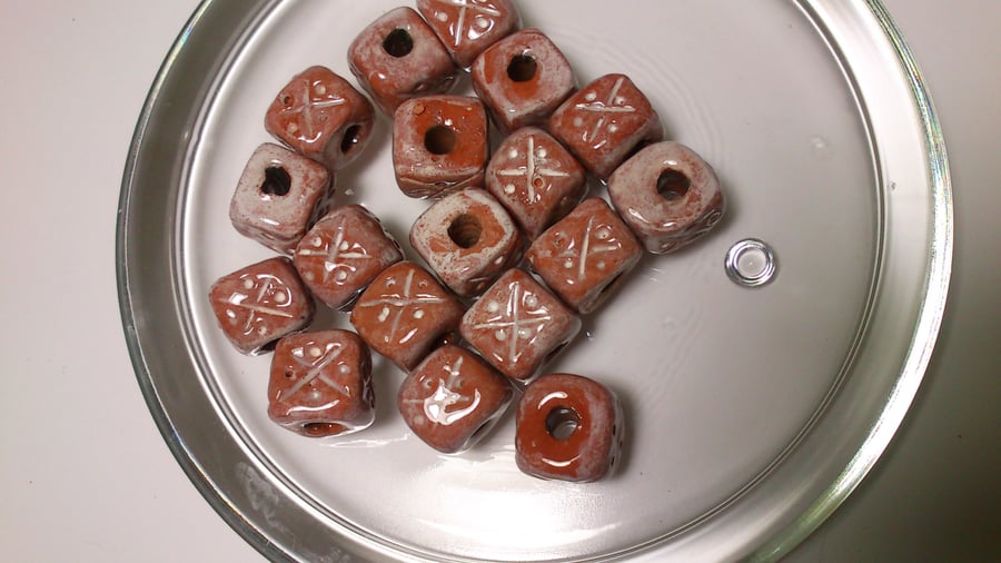 Terracotta white patterned beads
