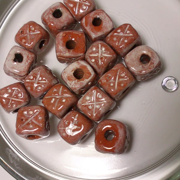 Terracotta white patterned beads