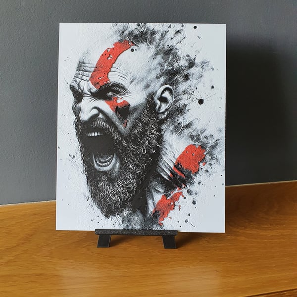 Kratos God Of War Hueforge Portrait 3D Printed Artwork Print "FREE EASEL STAND!"