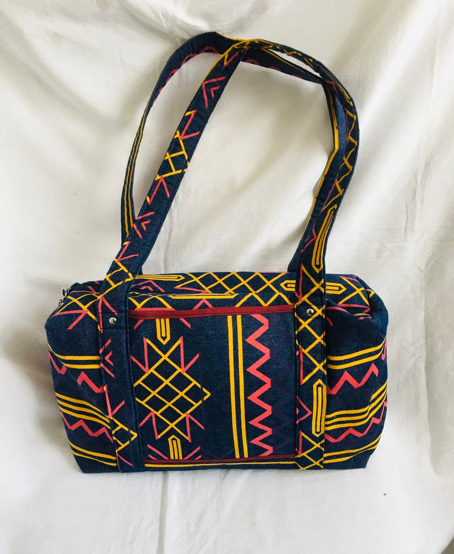 Aztec Design Holdall Bag, Unique Box Bag, Great Overnight Bag, Baby Bag.