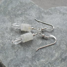 Sterling Silver Quartz and Moonstone Gemstone Earrings Junes Birthstone