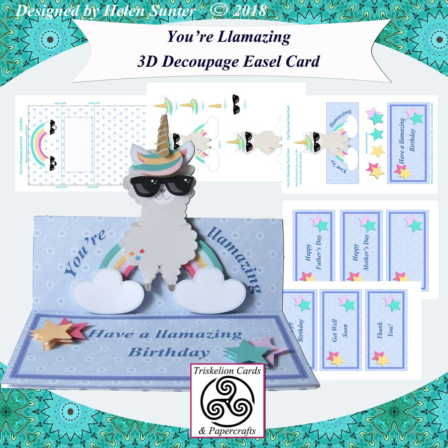 You Are Llamazing 3D Decoupage Easel Card Making Kit Llama Printable 