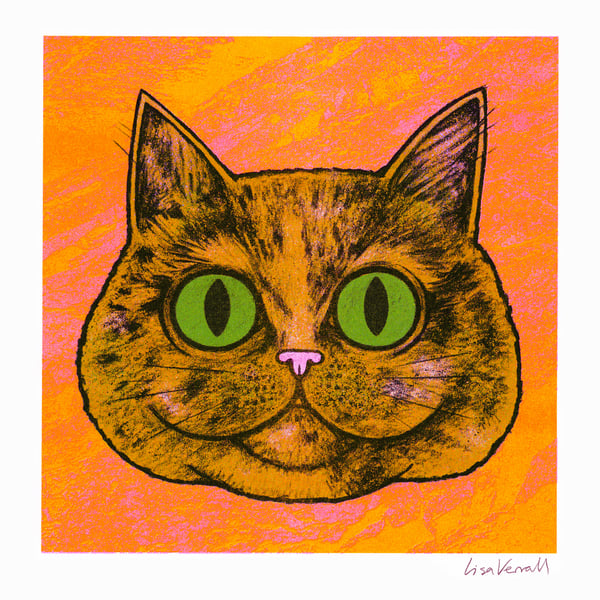 Tortoiseshell Cat, 4-colour risograph print