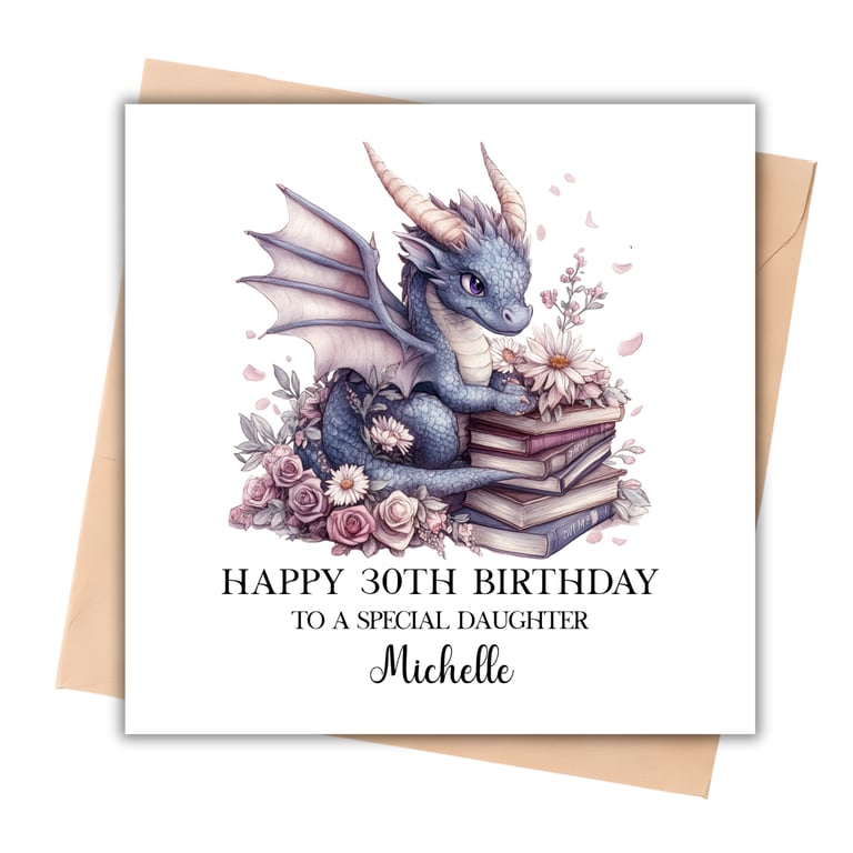 Floral Purple Dragon Happy Birthday Card