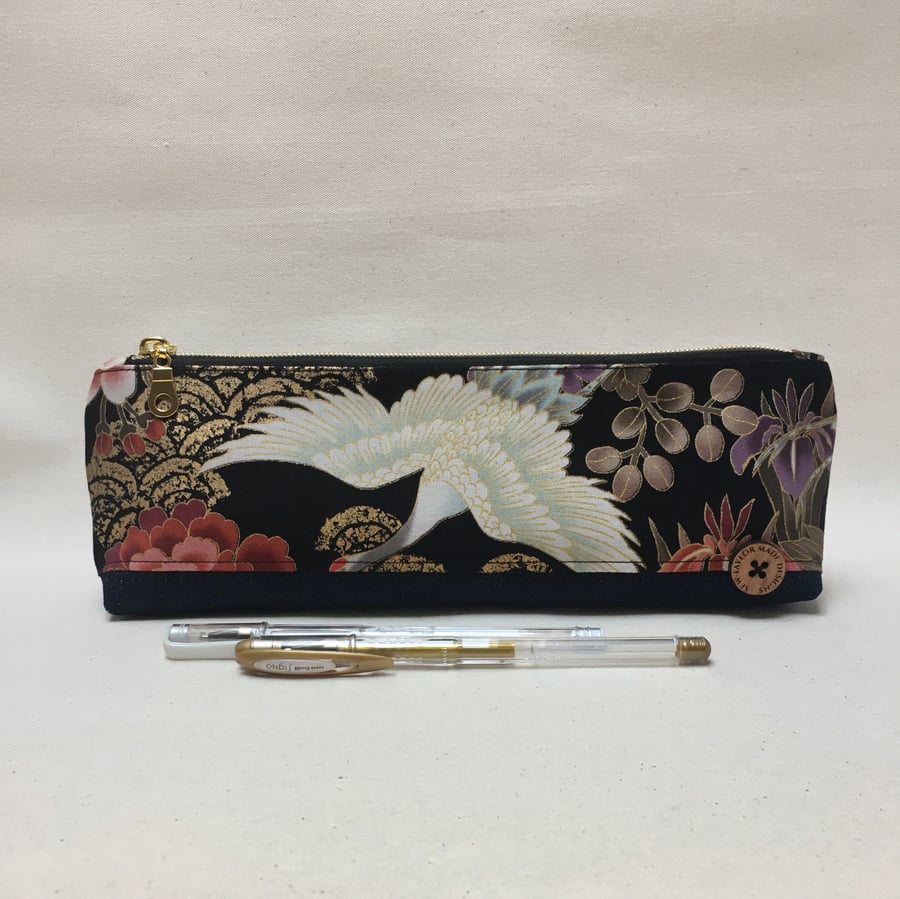 Denim and Japanese Fabric Pencil Pouch or Case