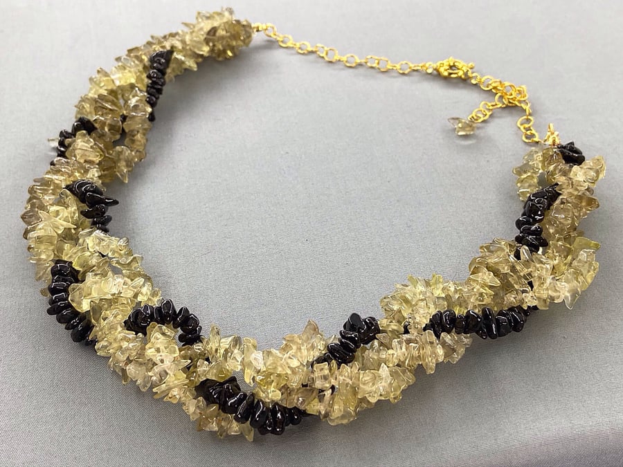 Lemon Quartz & Black Spinel Twisted Rope Effect Choker Necklace