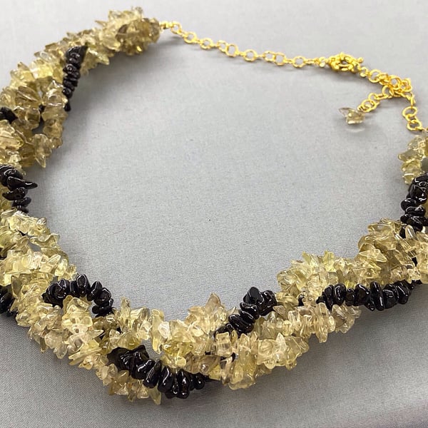 Lemon Quartz & Black Spinel Twisted Rope Effect Choker Necklace