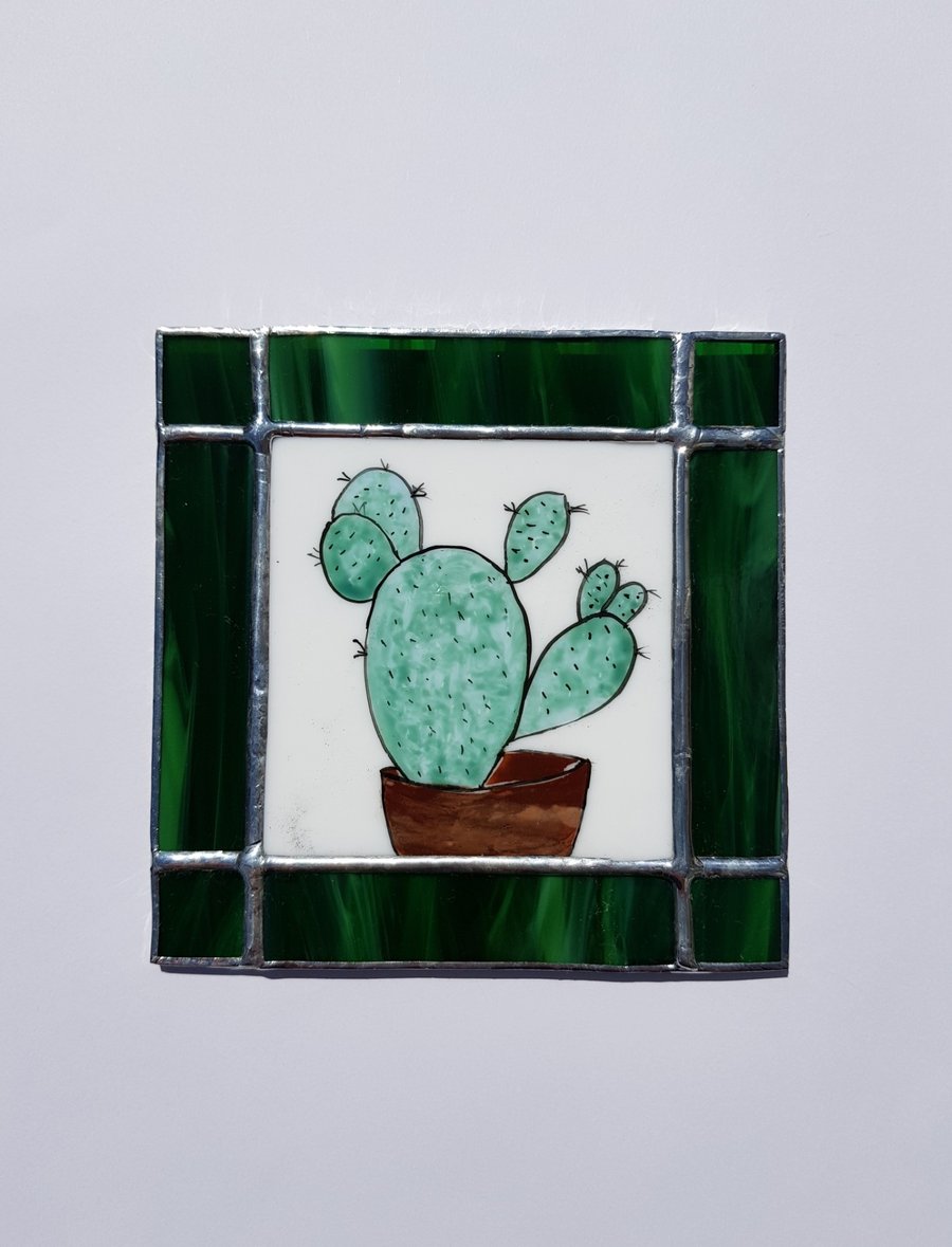 217 Stained Glass Hand Painted Cactus - handmade hanging decoration