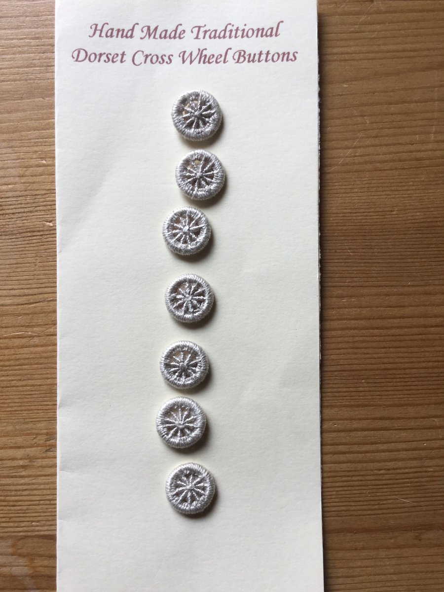Set of 7, 12 mm, Traditional  Dorset Cross Wheel Buttons, Ecru, D13