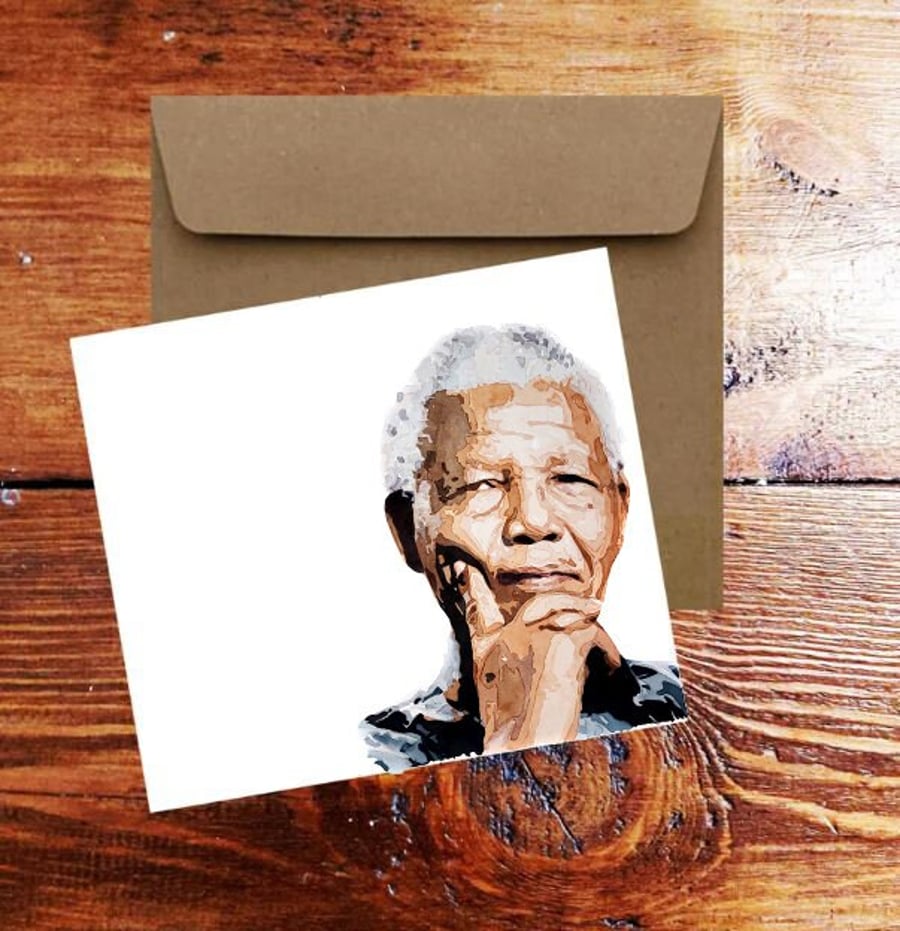 Nelson Mandela Art Greeting Card .Nelson Mandela Watercolour art card,Nelson Man