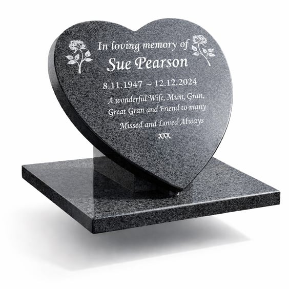  Memorial Grave Marker Heart GraveStone Granite Slanted Memorial Plaque Stone