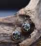 Hypoallergenic Real Pressed Flower Resin Earrings, Titanium Ear Hooks, Black