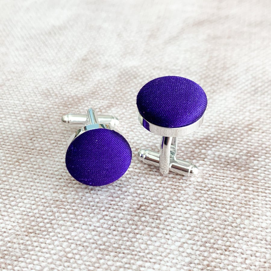 Purple Pure Silk Covered Cufflinks, perfect for weddings, gorgeous groomsmen gif