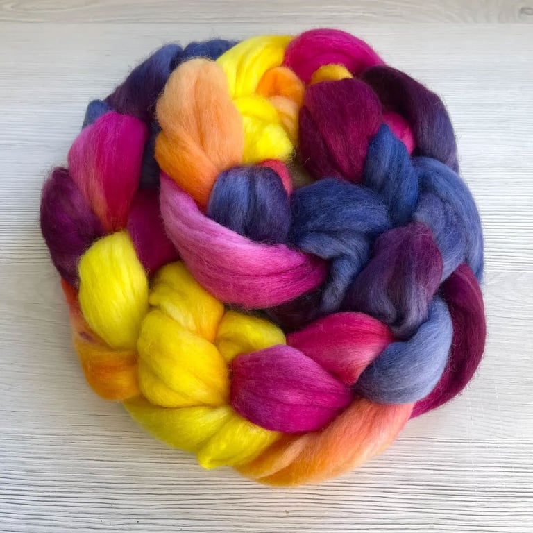 Polwarth Hand Dyed Fibre, Combed Top or Roving 100g