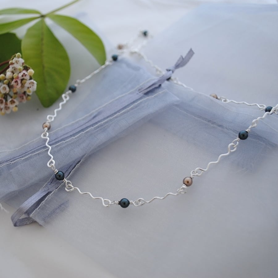 Swarovski pearl & silver choker necklace